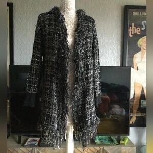 NWOT Anthropologie Oliver. O Open Fringe Drape Tweed Sweater